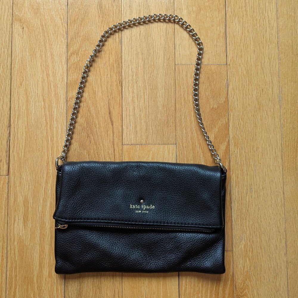 Kate Spade Black Leather Shoulder Bag with Gold Chain